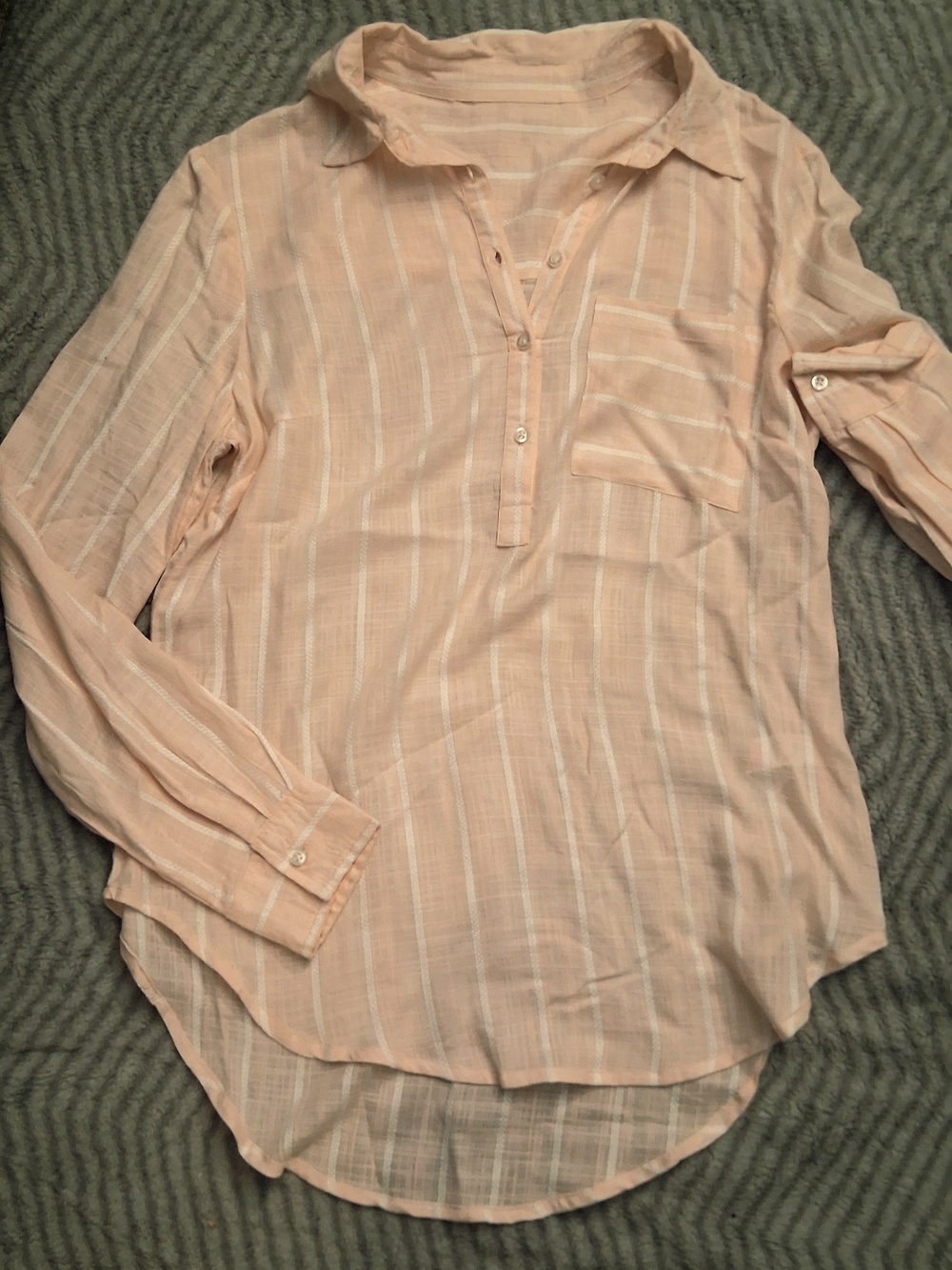 F&F Peach Striped Lightweight Button-Neck Blouse
